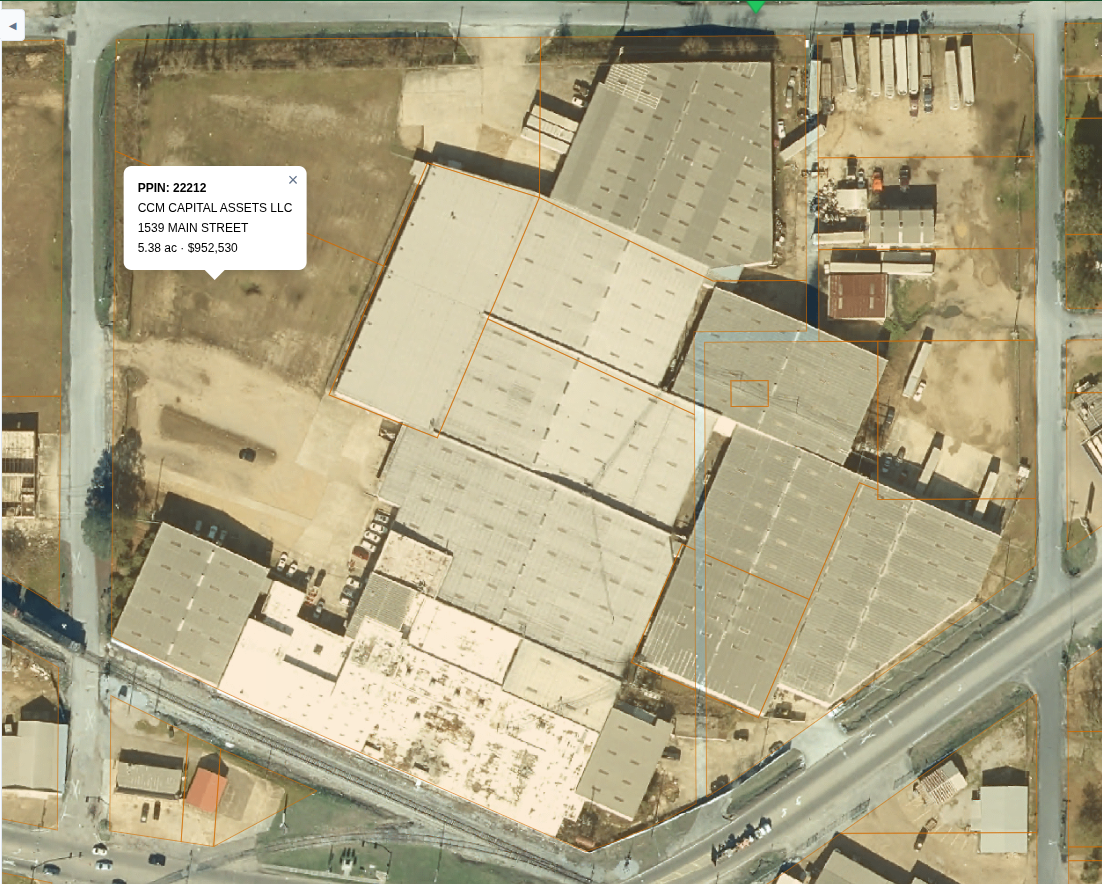 Aerial view with tax parcel boundaries